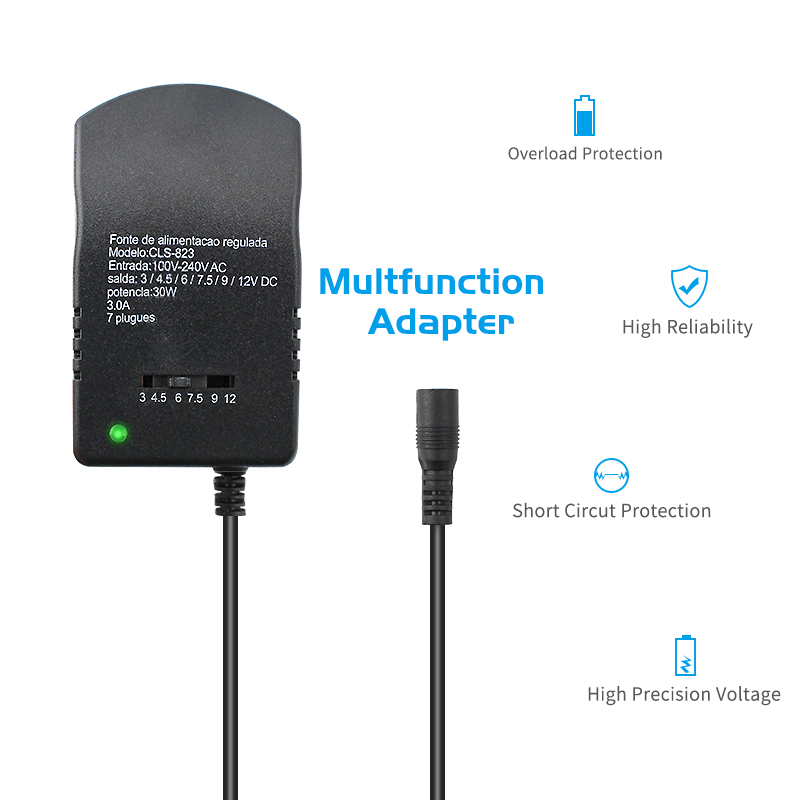 Adjustable Adapter Power Supply Charger Multi Voltage AC 220V TO  DC 3V 4.5V  6V 7.5V 9V 12V  EU US Converter Adapter Plug 7 30W. 