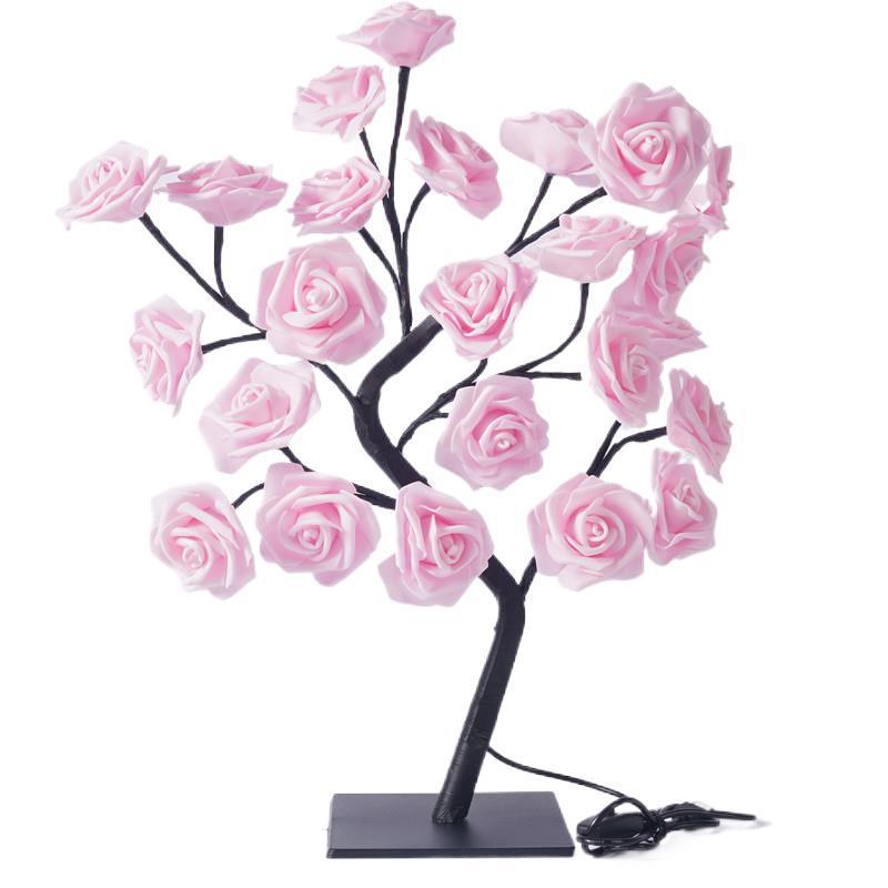 24 LED Rose Tree Lights USB Plug Table Lamp Fairy Flower Night Light For Home Party Christmas Wedding Bedroom Decoration Gift. 