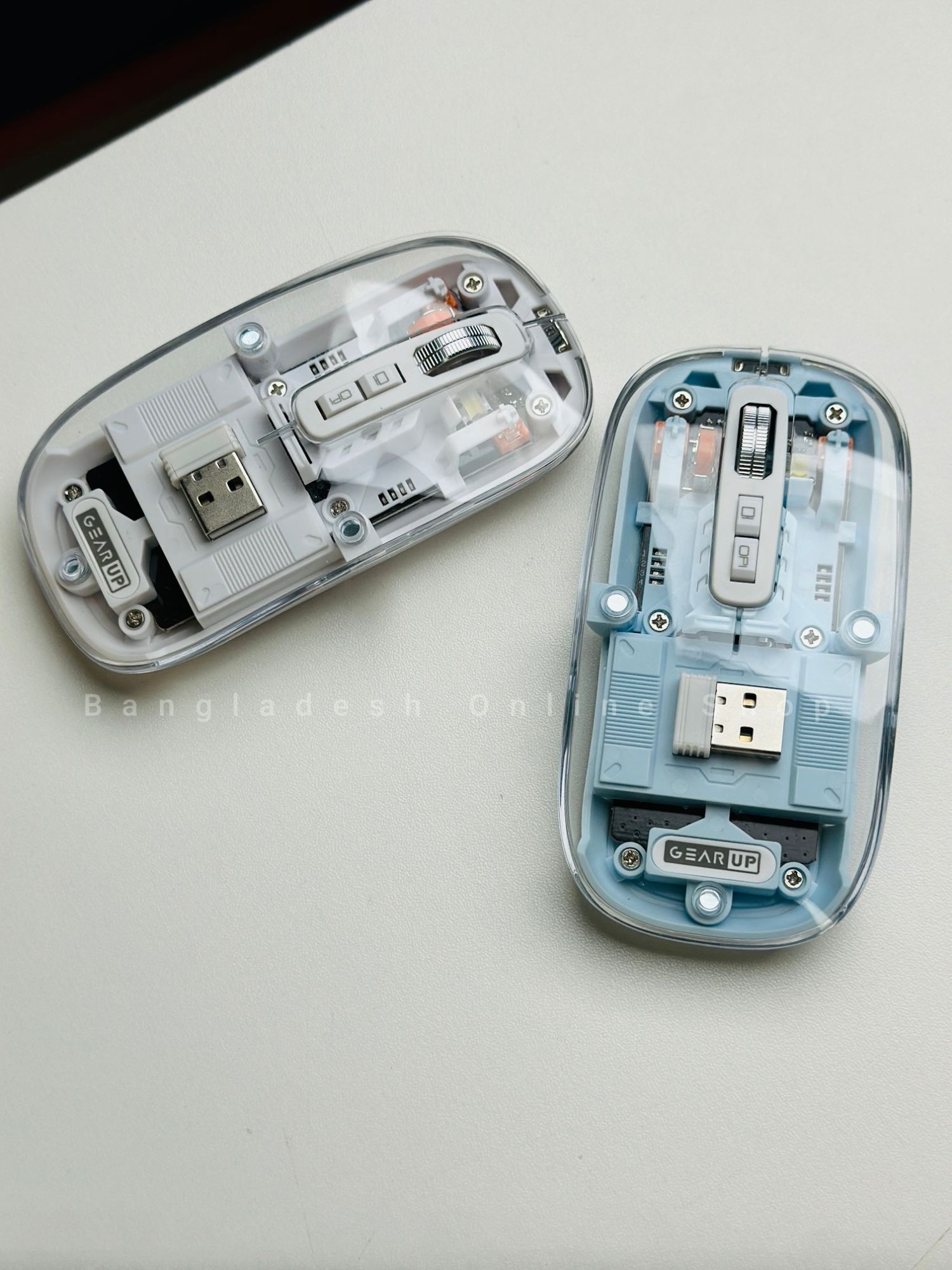 GearUP WM30 Transparent Crystal 2.4G + Bluetooth Magnetic Wireless Mouse. 