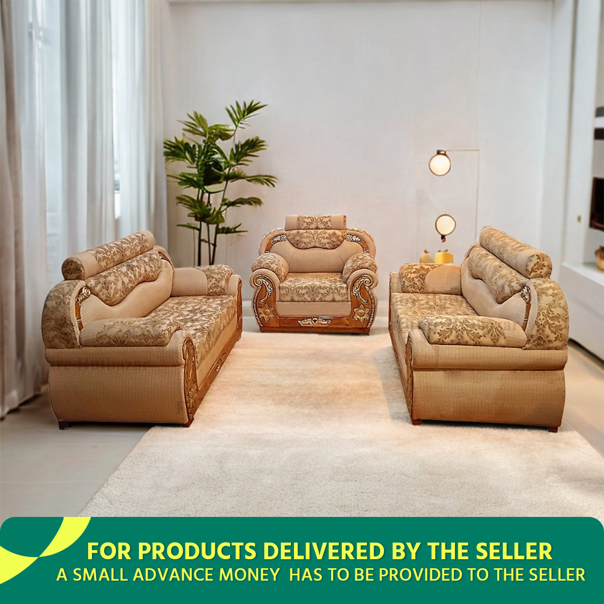 Sofa S-4500 Super Quality, 2+2+1Chittagong Shegun Wood With Solid Foam -  Sofa Set