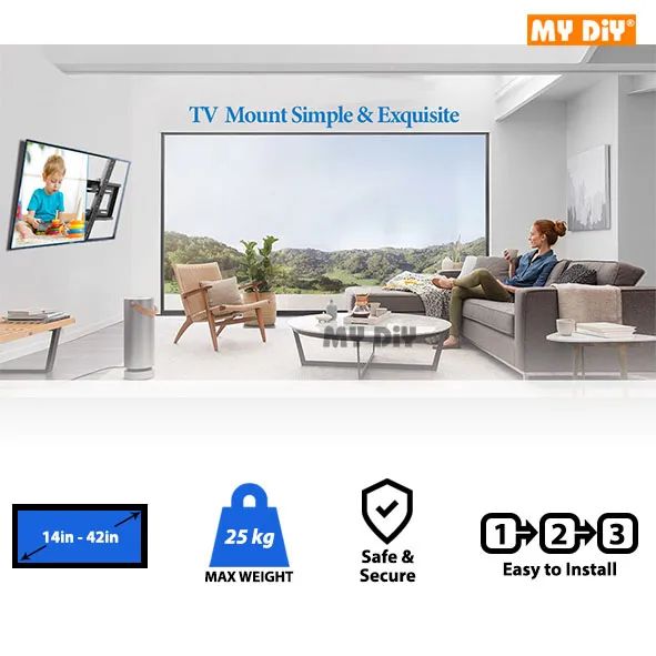 MYDIY UNIVERSAL Flat TV Bracket Wall Mount for 14"-42" Inch LED, LCD, Plasma, OLED, QLED TVs / TV BRACKET LCD LED Plasma TV Bracket Wall Mount Flat Panel Bracket Stand 14" to 42" Inch Max Load 25kg 601. 
