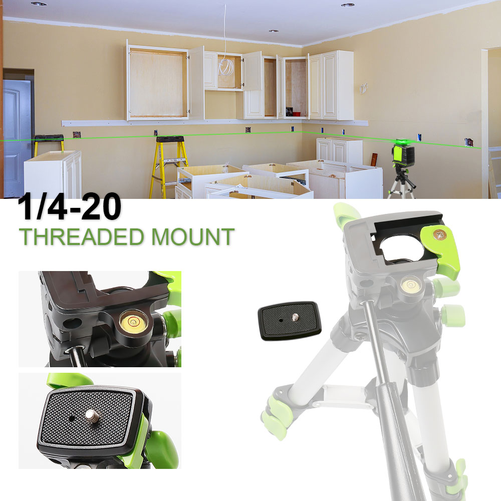 Huepar Aluminum Portable Adjustable Tripod for Laser Level Camera with 3-Way Flexible Pan Head Bubble Level 1/4"-20 Screw Mount. 