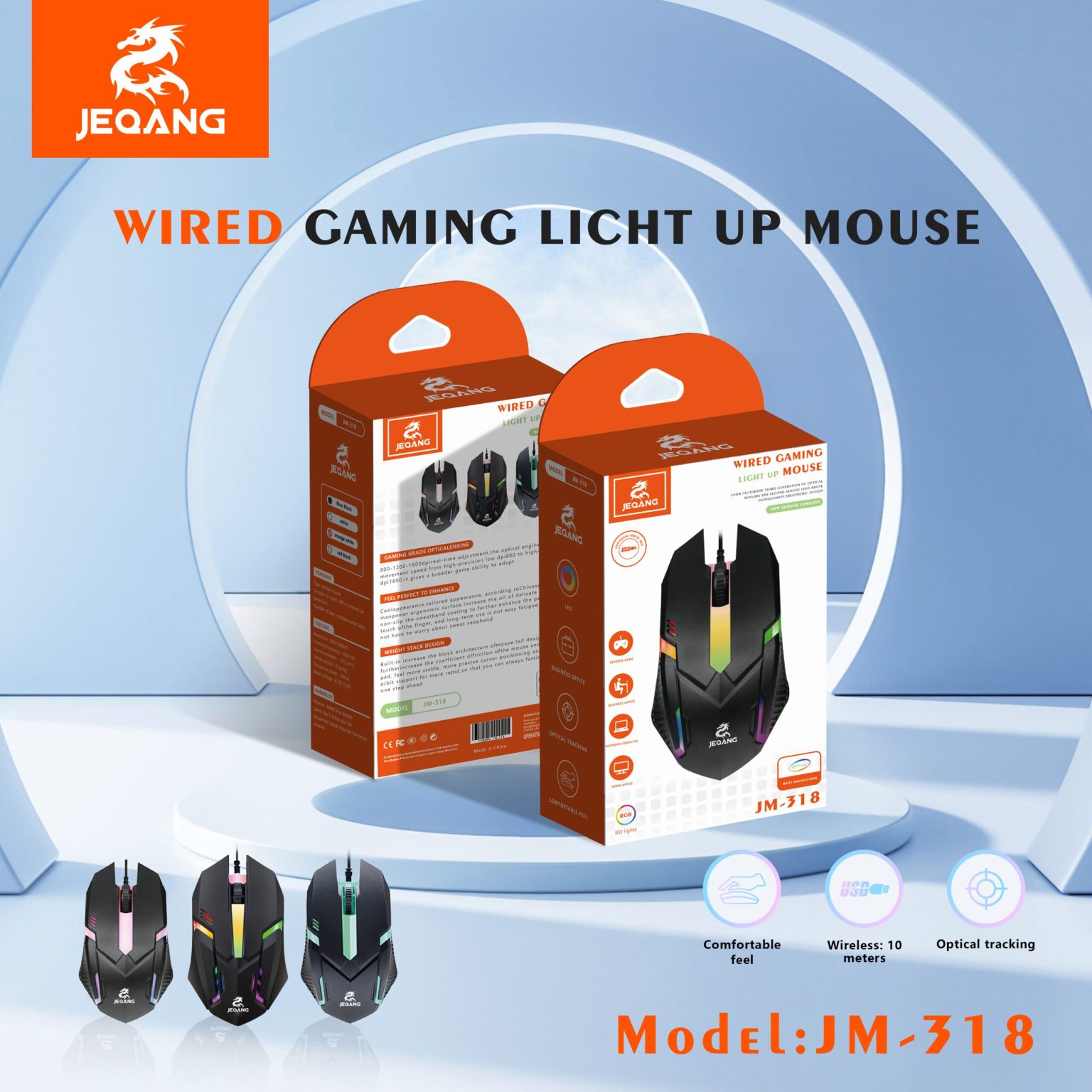 JEQANG- JM-318 Wired LED Optical Mouse