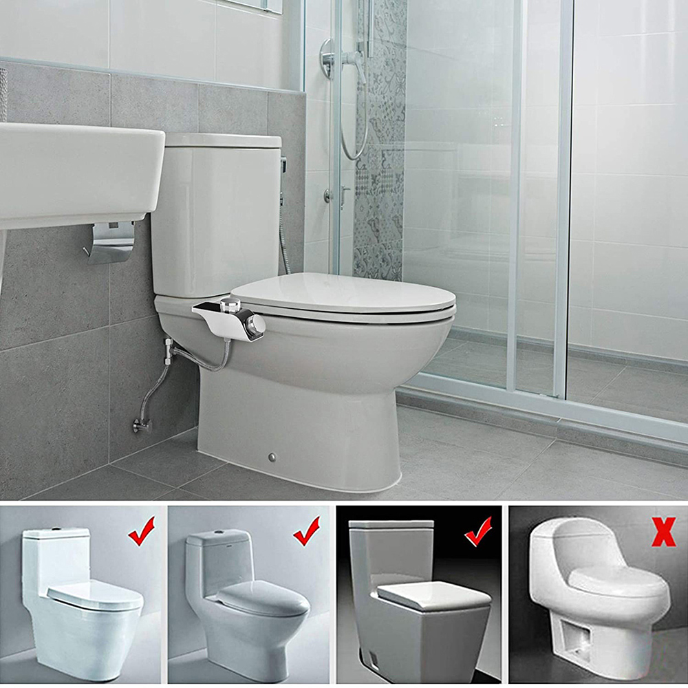 Bidet Attachment Self-Cleaning Double Nozzle Toilet Seat Adjustable Water Pressure Bidet Sprayer With Hose Non-Electric EU/US/AU. 