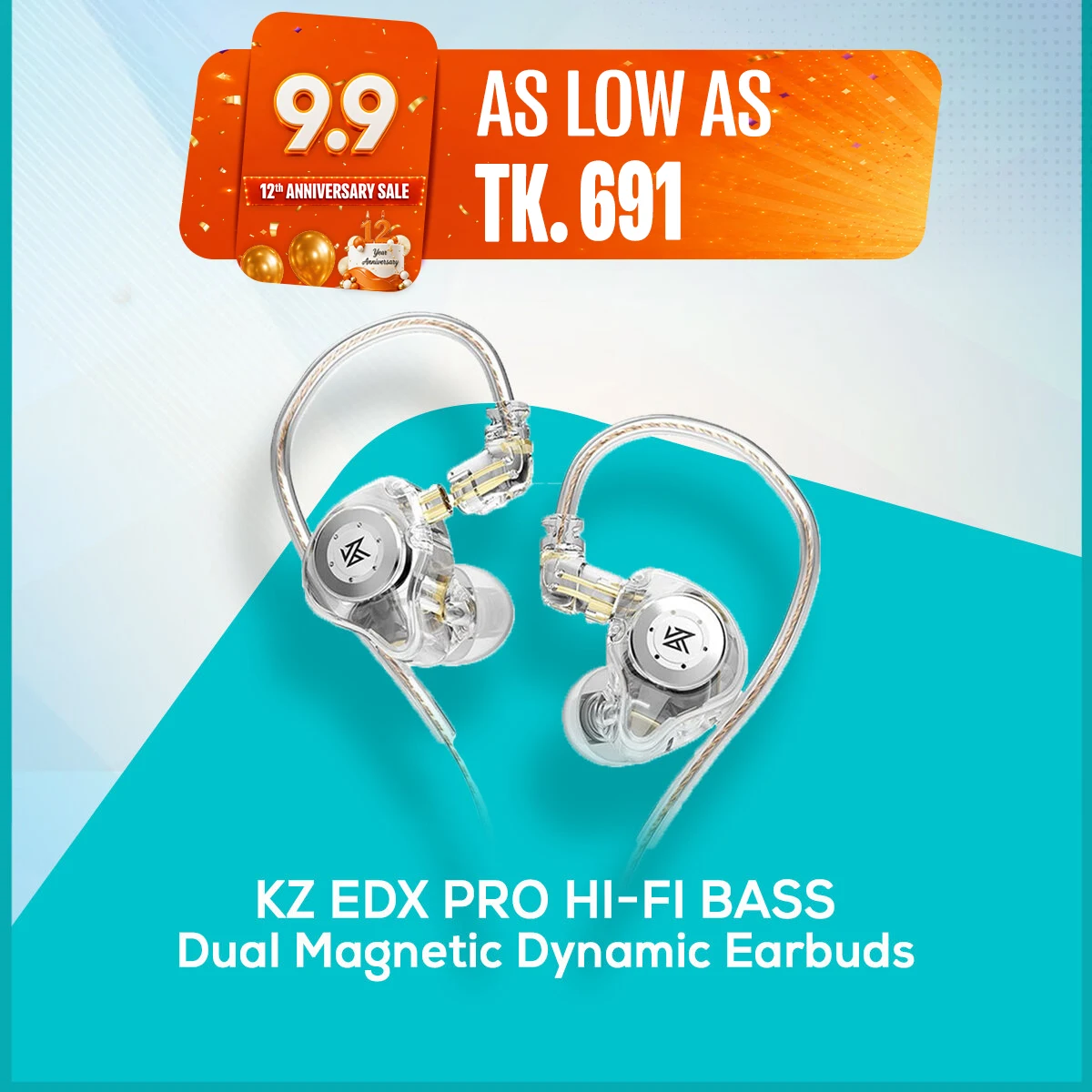 KZ EDX Pro Hi-Fi bass Dual Magnetic Dynamic Earbuds with Mic