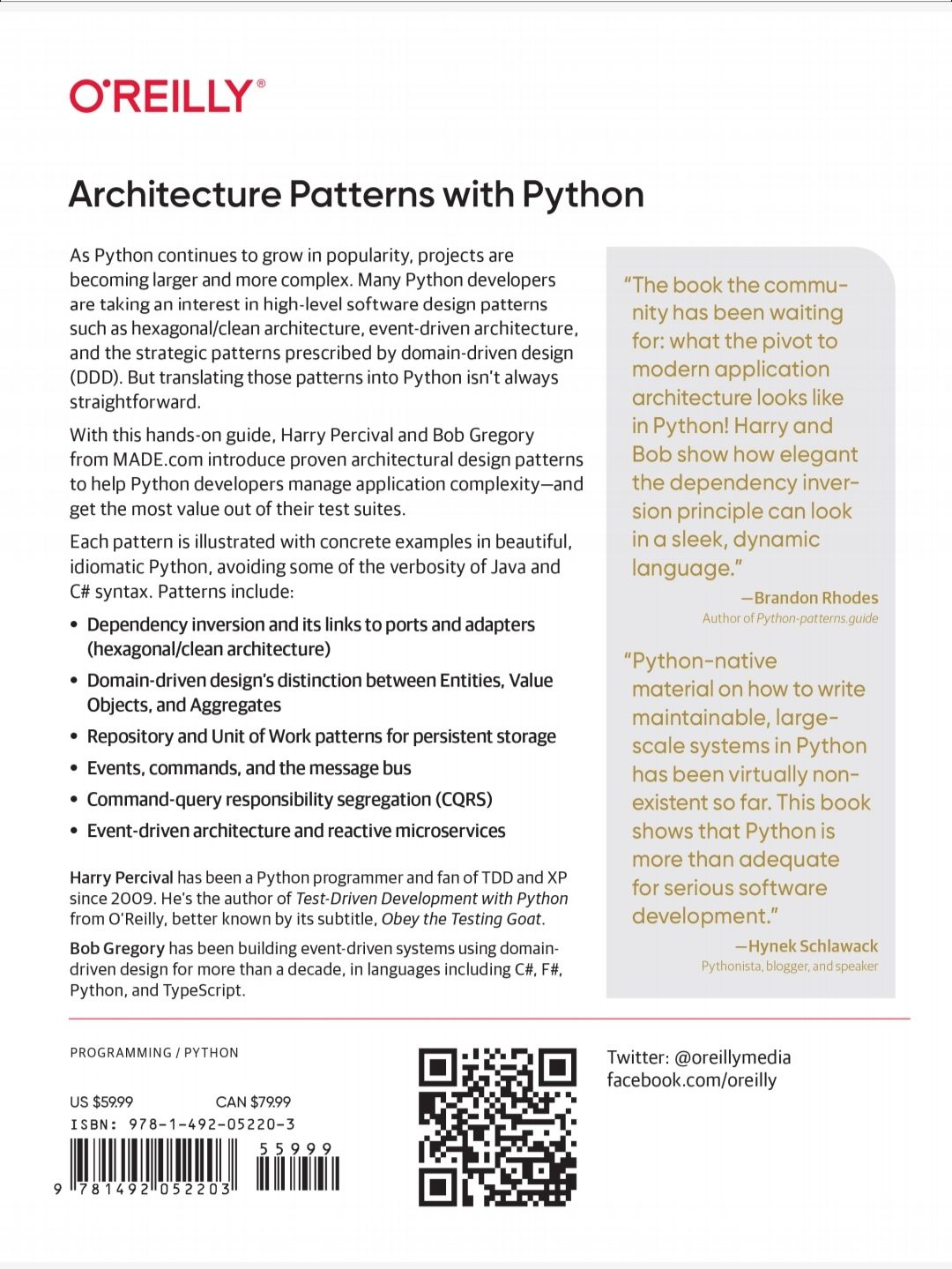 Architecture Patterns with Python

Enabling Test-Driven Development, Domain-Driven Design, and Event-Driven Microservices ( Black and white). 