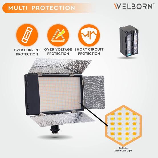 WELBORN Bi-Color Dimmable LED Video Light WB-768B with Battery and Charger for All DSLR and Video Cameras and YouTube Video Shooting. 