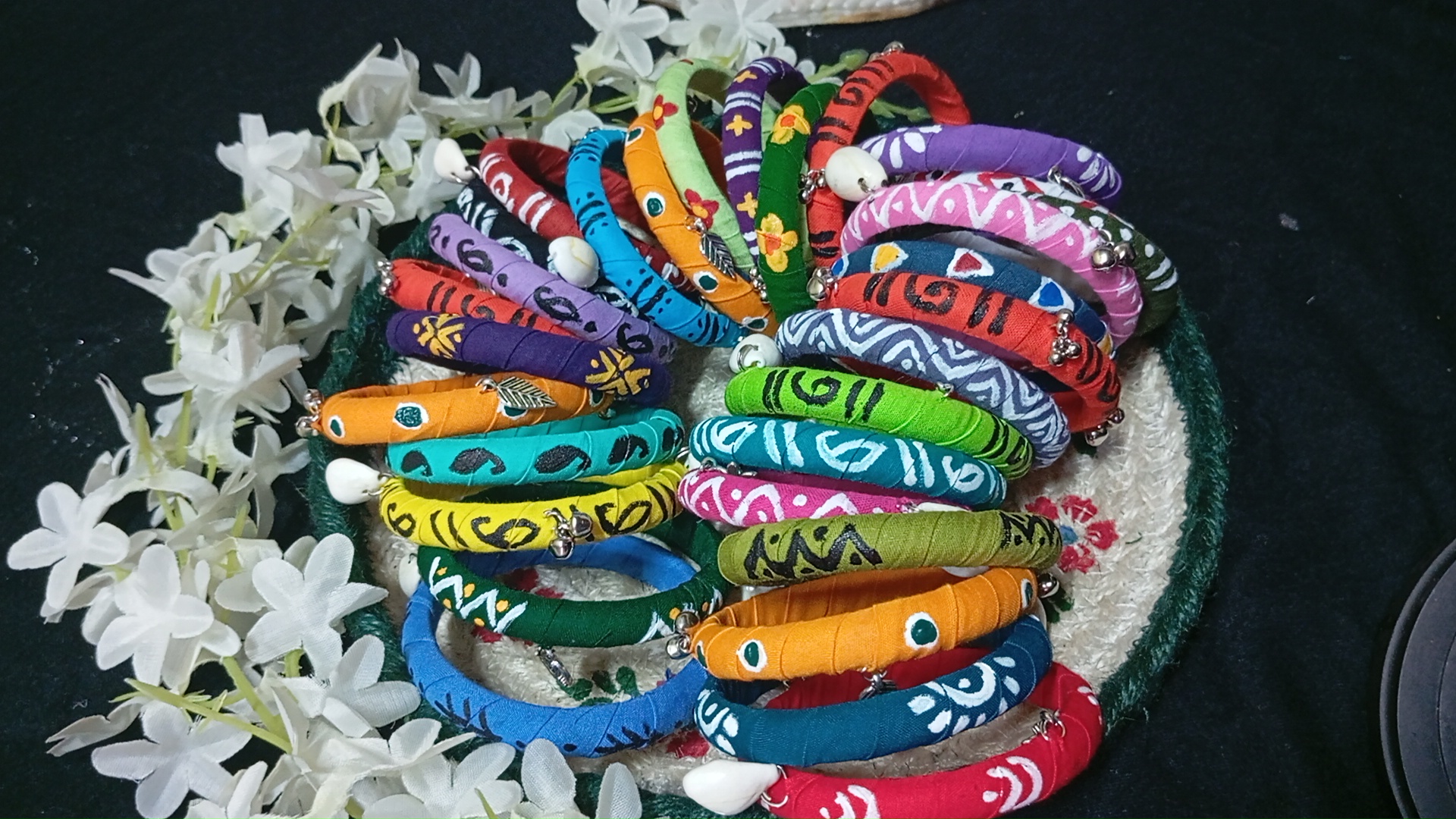 stylish hand print design made up of fabric bangles for women