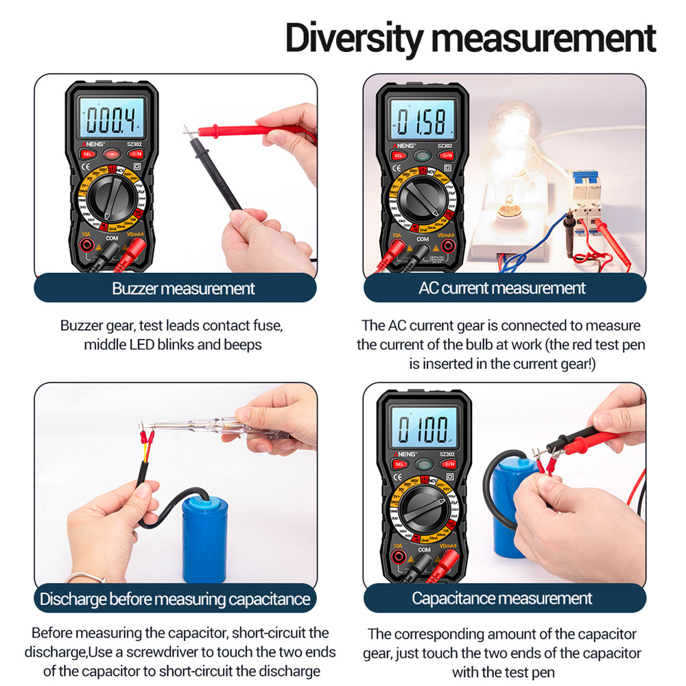 SZ301 SZ302 Digital Multimeter Professional Multimetro Auto Voltmeter AC DC 220V Resistance Voltage Capacitor Diode NCV Tester. 