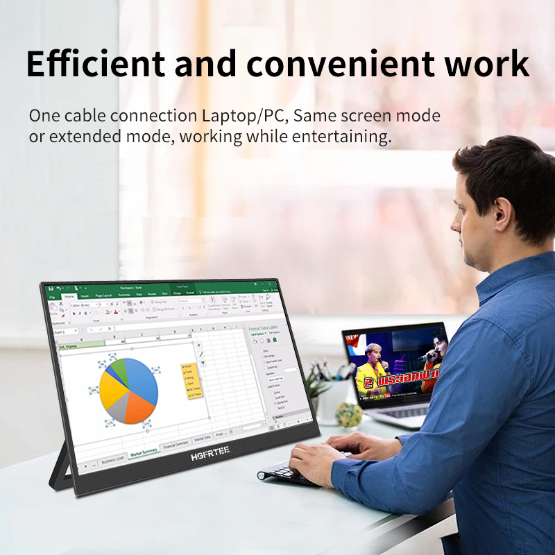 HGFRTEE 16inch Touch Portable Monitor 16:10 96%sRGB 350Cd/m² Second Screen For Laptop With Holder Stand Type-C HDMI-Compatible. 