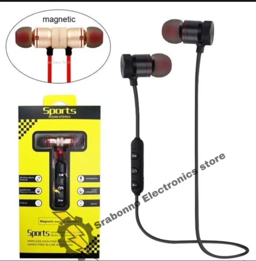 Stereo Super Wireless Sports Bluetooth Magnet Earphone- Black by Alpha Technology