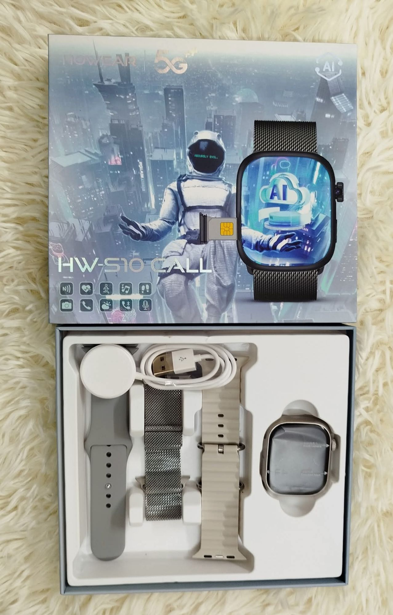 HOWEAR HW S10 Call | 5G Android Smart watch (Ram-4GB+Rom-64GB) 180 Degree Rotational Camera Amoled Display 4G/5G Support 3 Straps for Men And Women. 