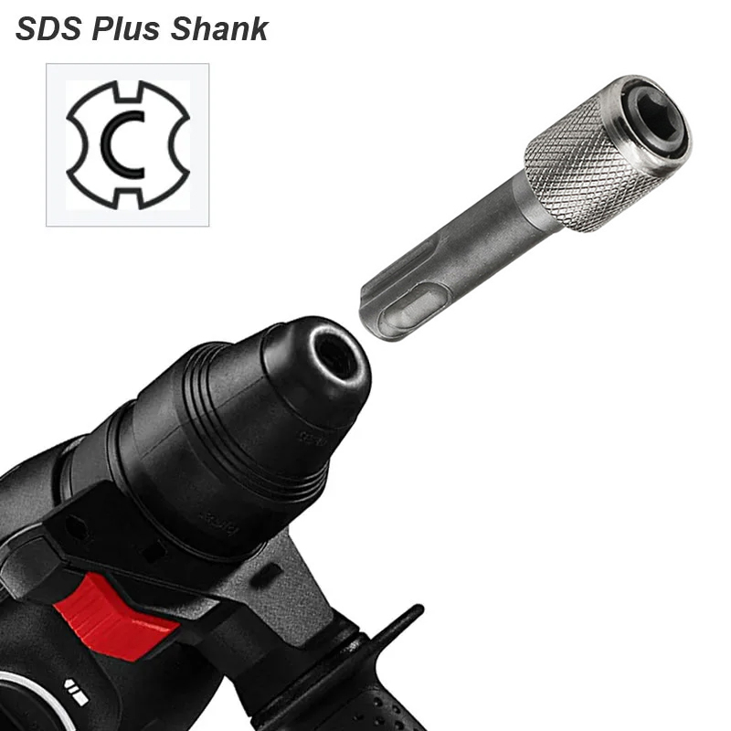 SDS Plus Convert To 1/4 Hex Shank Adapter Hexagonal Converter Electric Hammer Power Screwdriver Bit Holder Socket Impact Driver. 