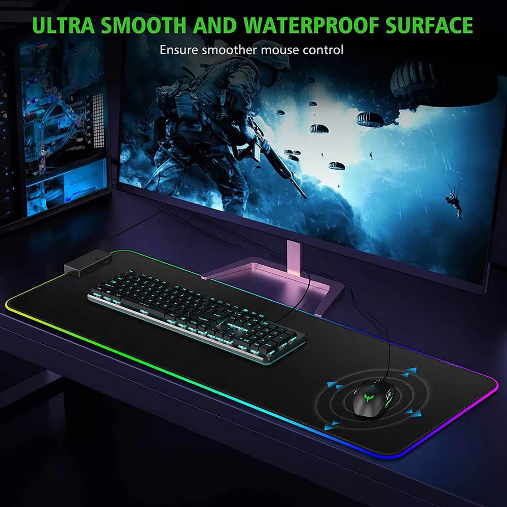 Immersive RGB Gaming Mouse Pad & Keyboard Mat – Dynamic LED Backlighting for Ultimate Gaming Ambiance. 