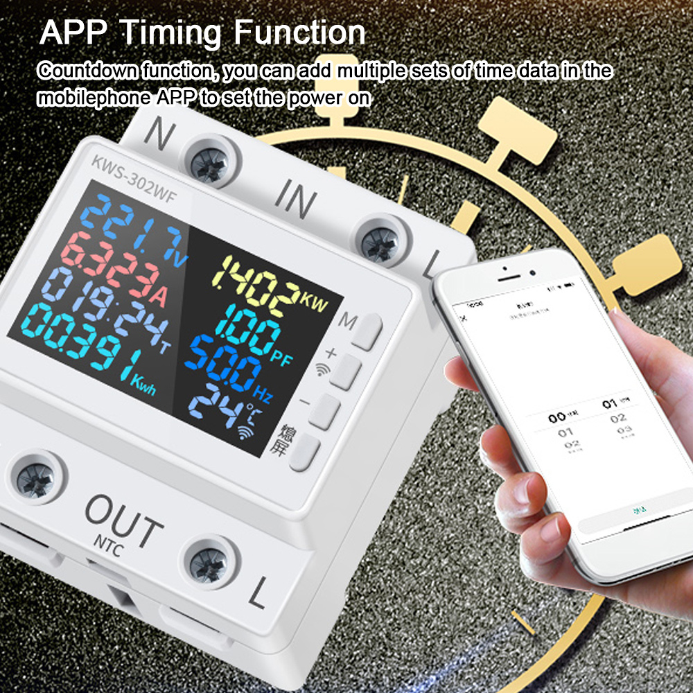 8in1 Power Meter Color Screen 2P Multi-function AC Energy Meter 170-270V/63A Voltage and Current Meter Standard Rail Mounting. 