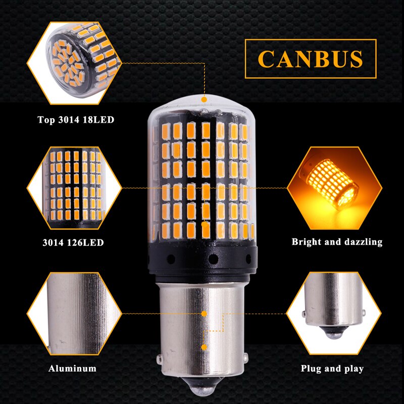 2pcs 1156 BA15S P21W BAU15S PY21W 7440 W21W LED Bulb 3014 144smd CanBus Lamp Error Free Car Reverse Turn Signal Light Brake Lamp. 