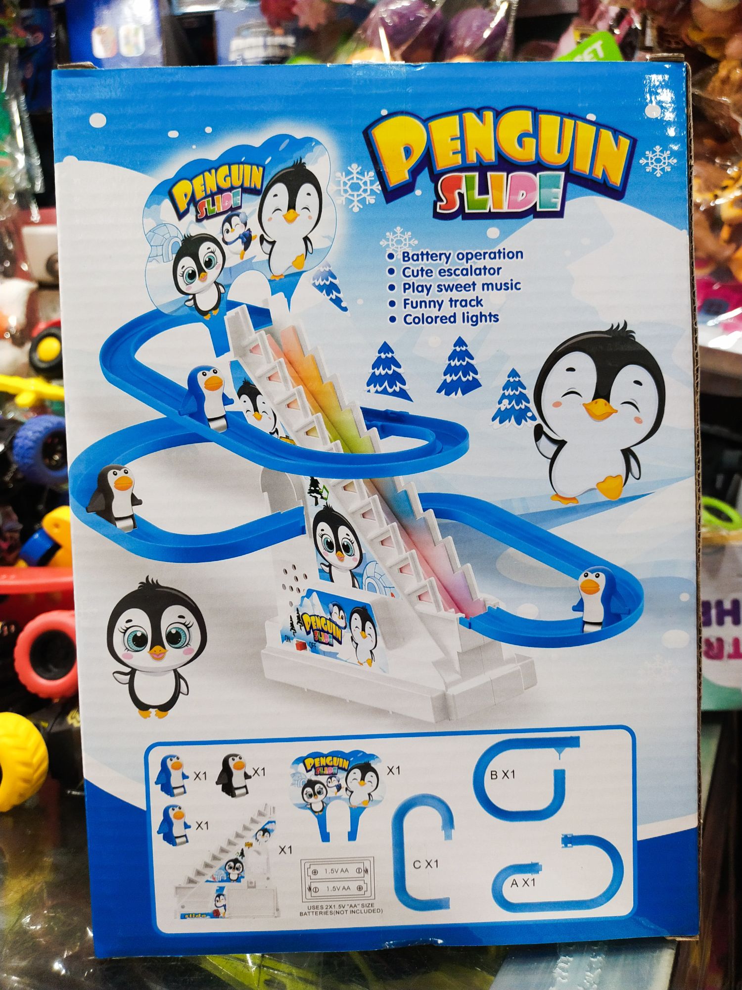 Penguin Race Set with Flashing Lights & Music On/Off Button for Quiet Play, Jolly Penguin Slide Playset. 