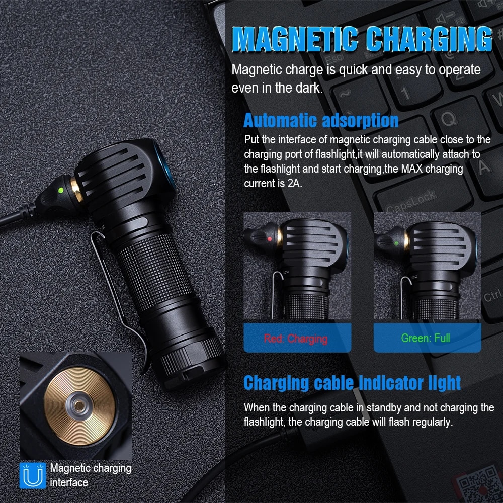 Trustfire MC18 LED Headlamp 1200lm 18650 Magnetic Rechargeable Headlight Flashlight with Power Indicator Magnet Tail for Fishing. 