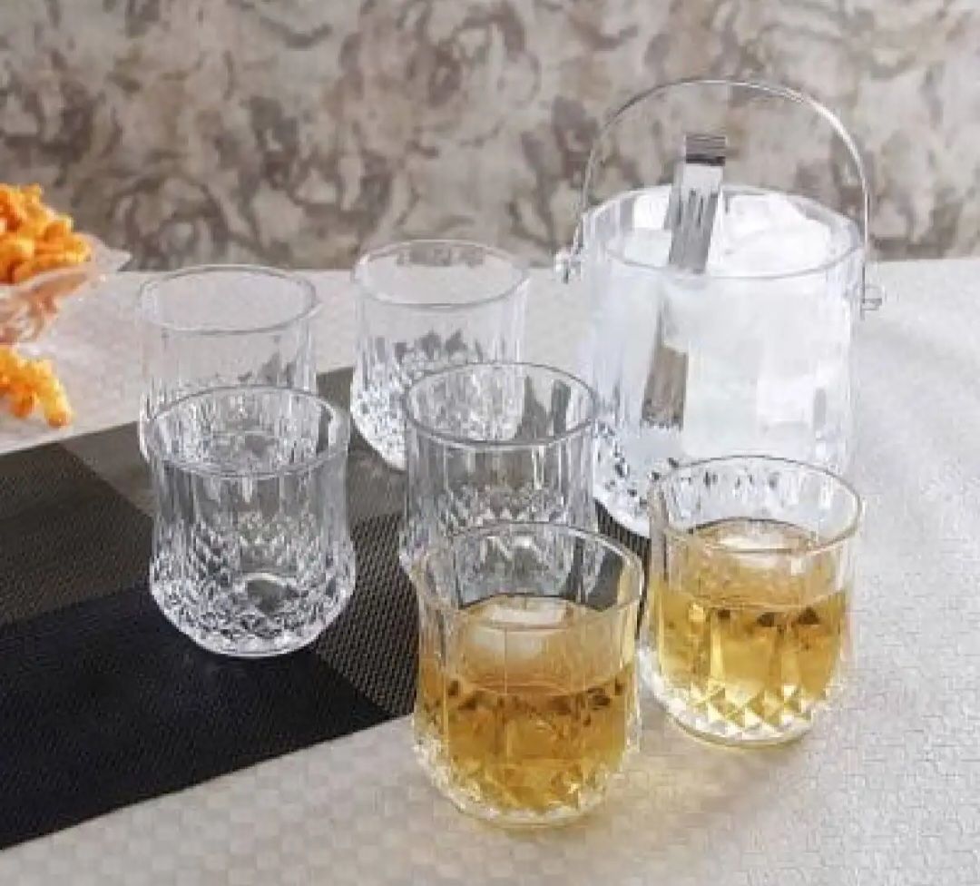 Water Drinking Shorbot Glass Set - Beautiful Design Transparent Glassware - 200Ml Capacity - Set Of 6