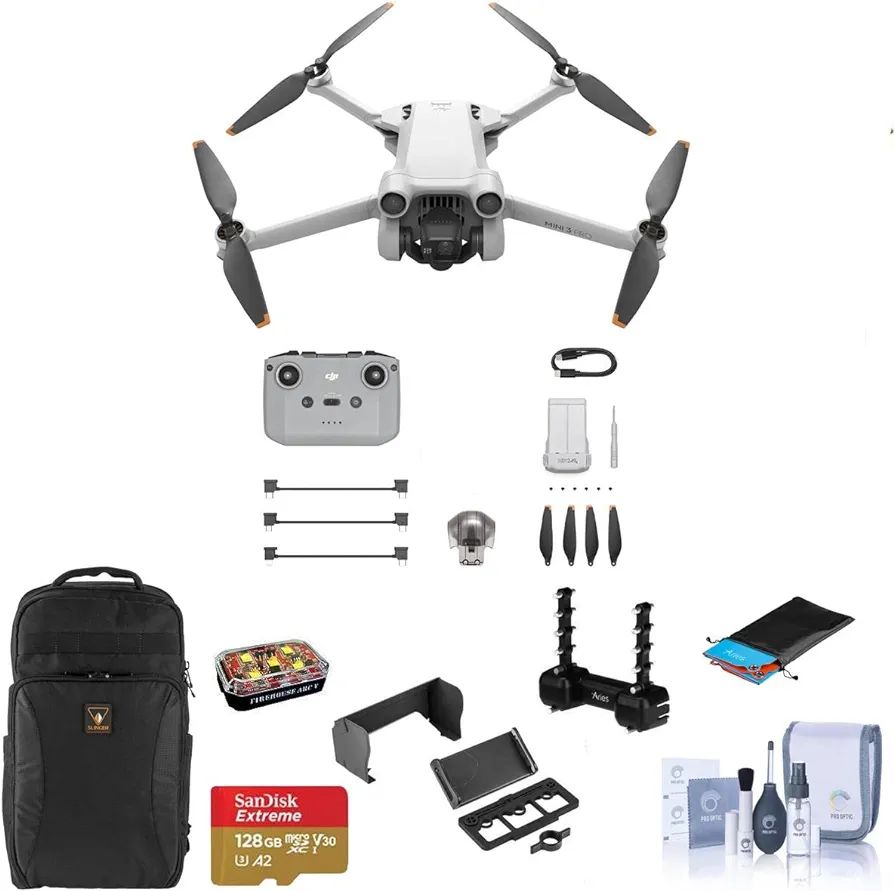 D J I Mini 3 Pro Drone with RC-N1 Remote Controller, Bundle with 128GB microSD Card, Backpack & all other accessories all in one combo