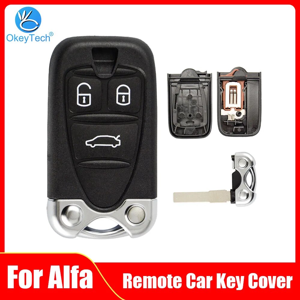 OkeyTech Car Remote Key Shell For Alfa Romeo 159 Brera 156 Spider 3 Button Housing With Insert Blade For Alfa Smart Key Fob Case