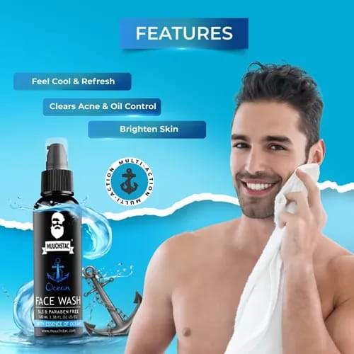 Muuchstac Ocean Face Wash for Men | Fight Acne & Pimples, Brighten Skin, Clears Dirt, Oil Control, Refreshing Feel - Multi-Action Formula | 100 ml Ocean Foam Face Wash For Men Deep Cleansing Fighting Acne & Pimple Skin Brightening 100ml Muuchstac Ocean Fo