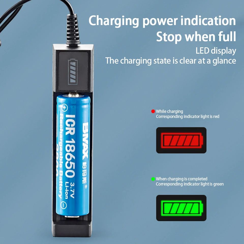 Usb Smart Single Slot Charger 18650 Lithium Charger Small Fan Flashlight Battery Charging Adapter With Indicator Light. 