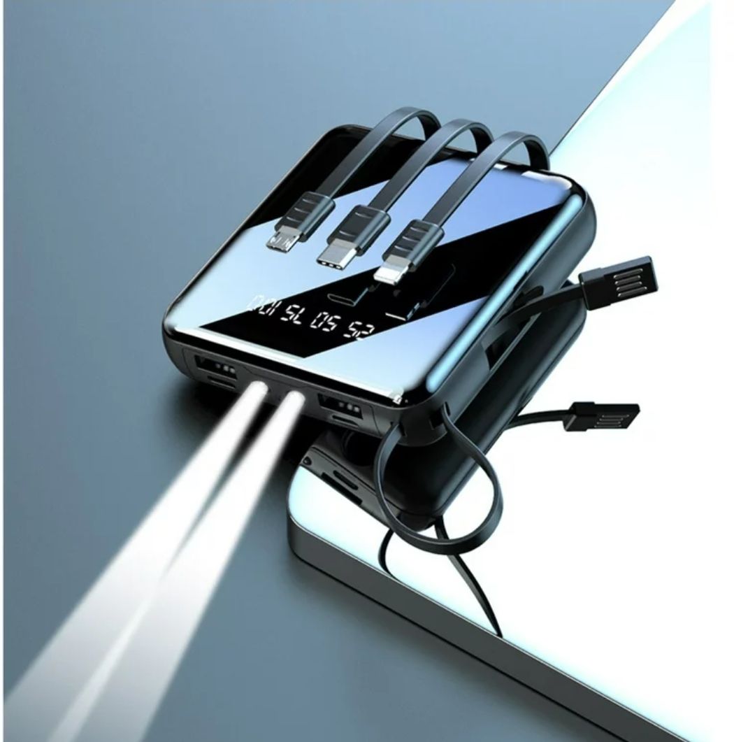 Portable Charger Mini Power Bank 20000MAH , USB External Battery Pack Cell Phone Portable Power Banks Compatible With 4 Interfaces Of Apple/Micro/Type-C/USB With Strong LED Lighting. 