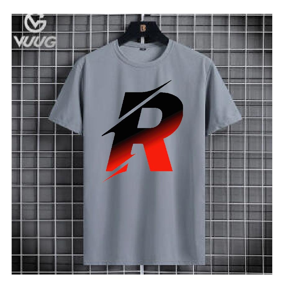 Men’s Ash Color Alphabet “R” T-Shirt – Half Sleeve, Round Neck, Stylish & Comfortable Casual Wear