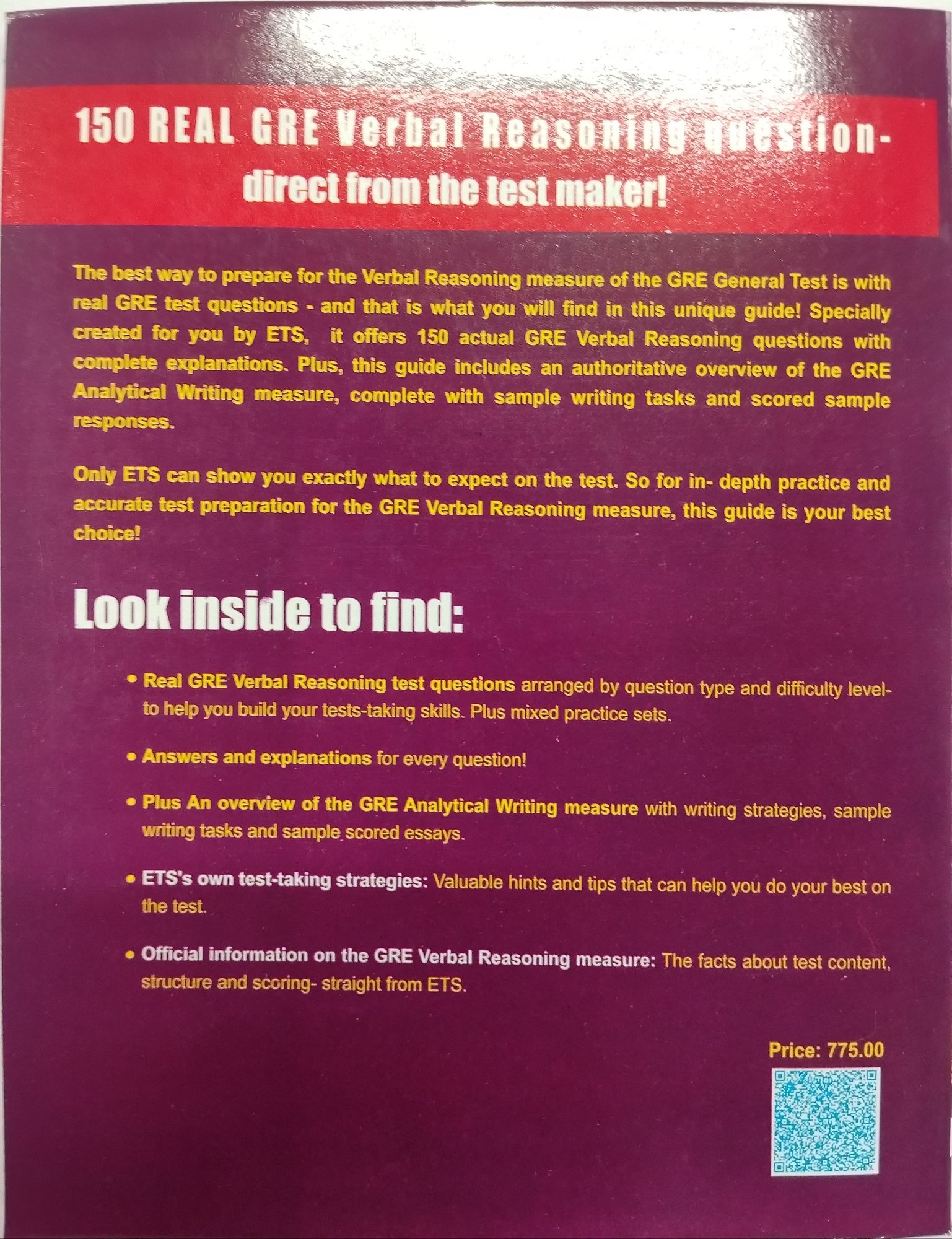 GRE VERBAL REASONING BY ETS - VOLUME 1. 