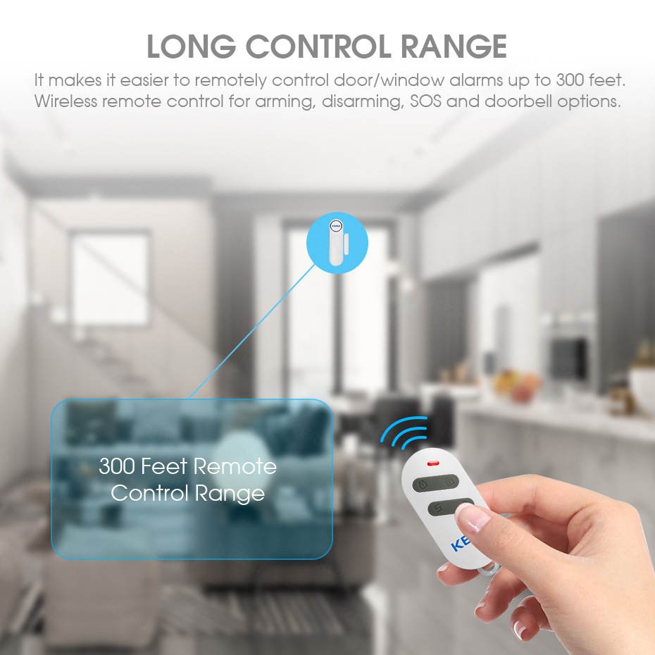 KERUI Wireless Door/Windows Sensor Alarm 300ft 120dB Anti-Theft Smart Remote Control For Kids Cabinet Safety Home Security. 