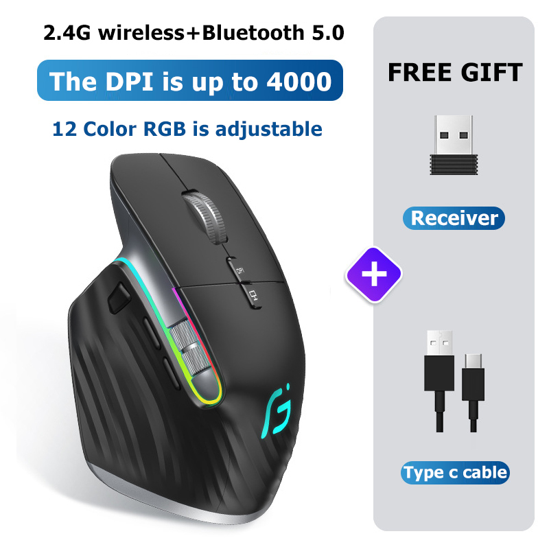 JOMAA 2.4G Wireless Bluetooth Mouse Rechargeable LED RGB Gaming Mouse  for Computer Gamer Office 4000DPI. 
