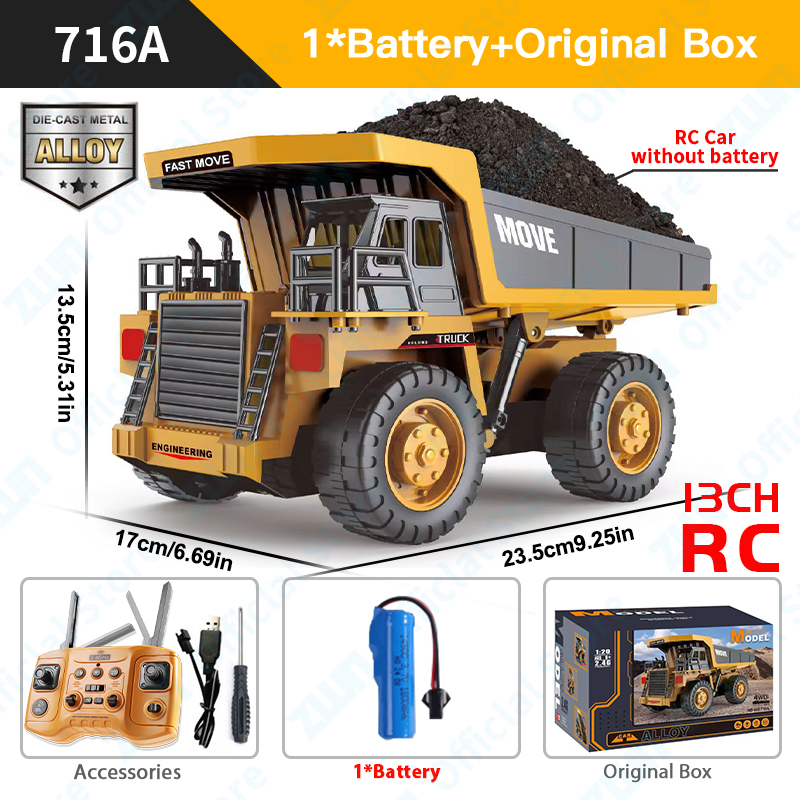 ZWN Remote Control Excavator Dump Truck – Alloy Construction RC Toy