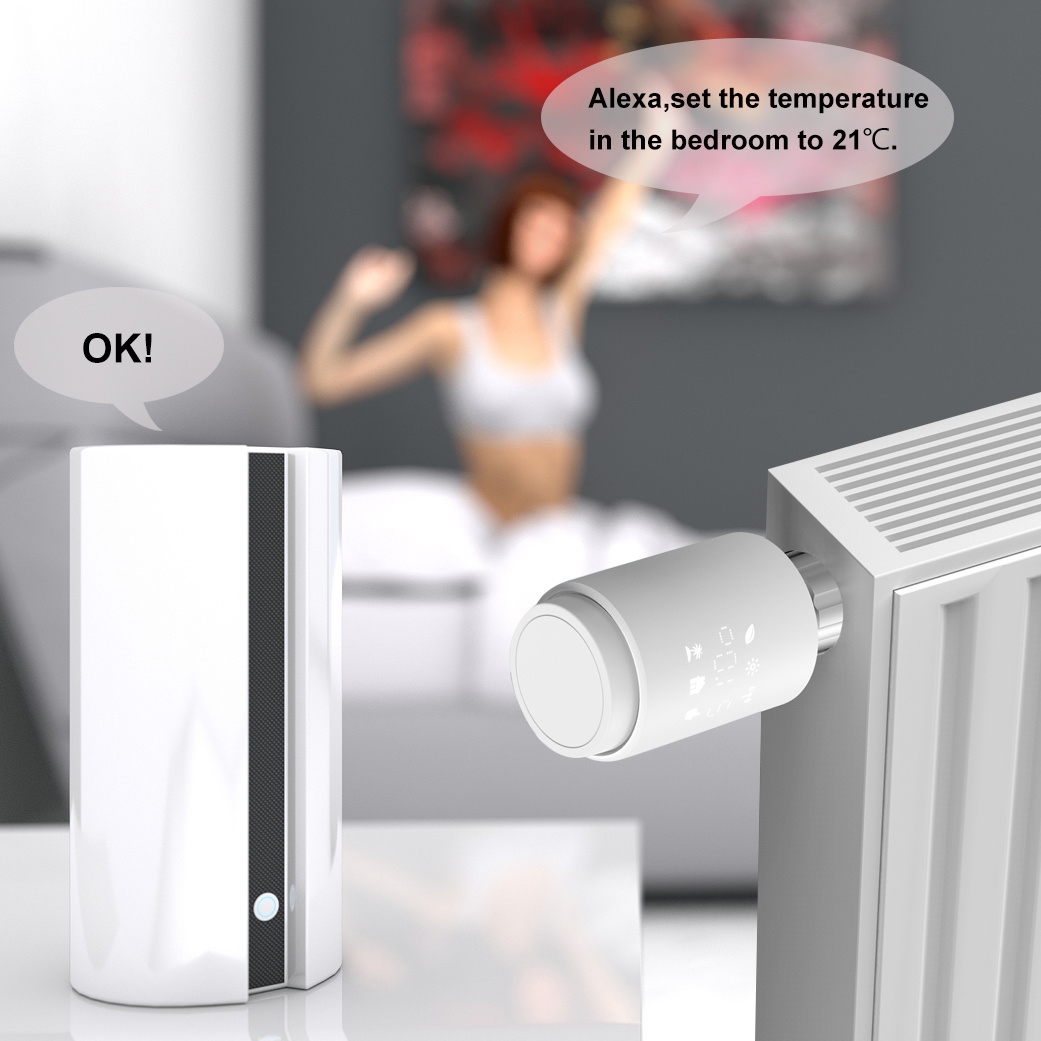Smart Thermostatic Radiator Valve Actuator Bluetooth TRV Programmable Temperature Controller Alexa Tuya Google Assistant. 