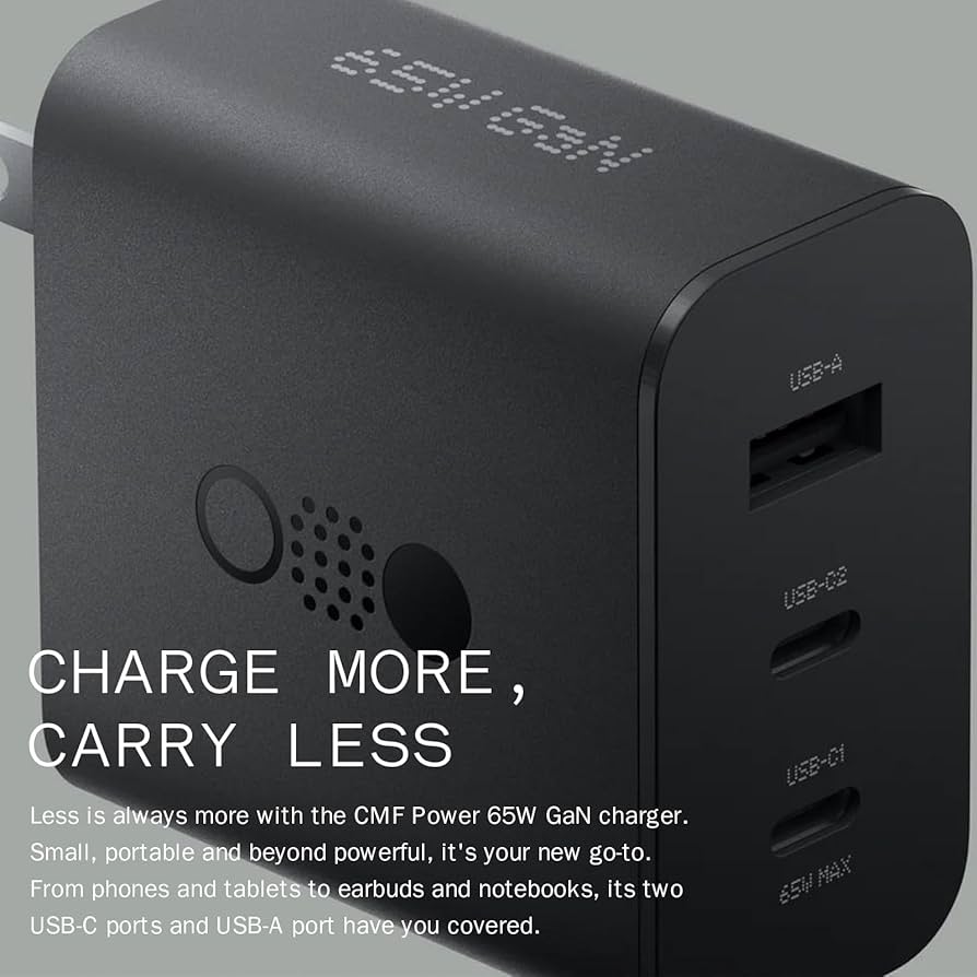 Nothing 65W GaN 3A Multiport Mobile PD Charger Compatible with Nothing Phone 2A Plus, Nothing Phone 2A, Nothing Phone 1,Nothing Phone 2, Nothing CMF Phone 1,Samsung S24 Ultra, Pixel -(Black). 