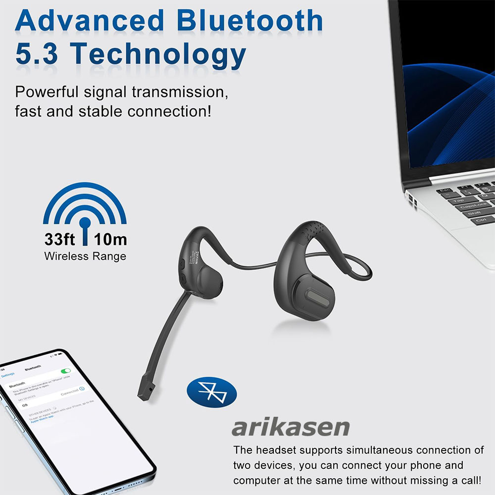 Wireless Bluetooth Headsets with Microphone Detachable Mute Button Open Ear Trucker Headphones for Cell Phones Business Office. 