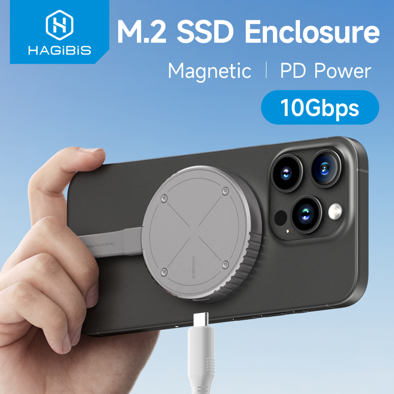 Hagibis Magnetic M.2 2230 NVMe SSD Enclosure Magsafe SSD Case USB C 3.2 Gen2 to NVMe PCI-E for iPhone 15 Pro Max ProRes MacBook. 