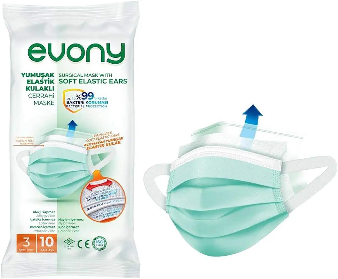 Evony 3 Leyar Surgical Face Mask 10pcs (Black/White). 