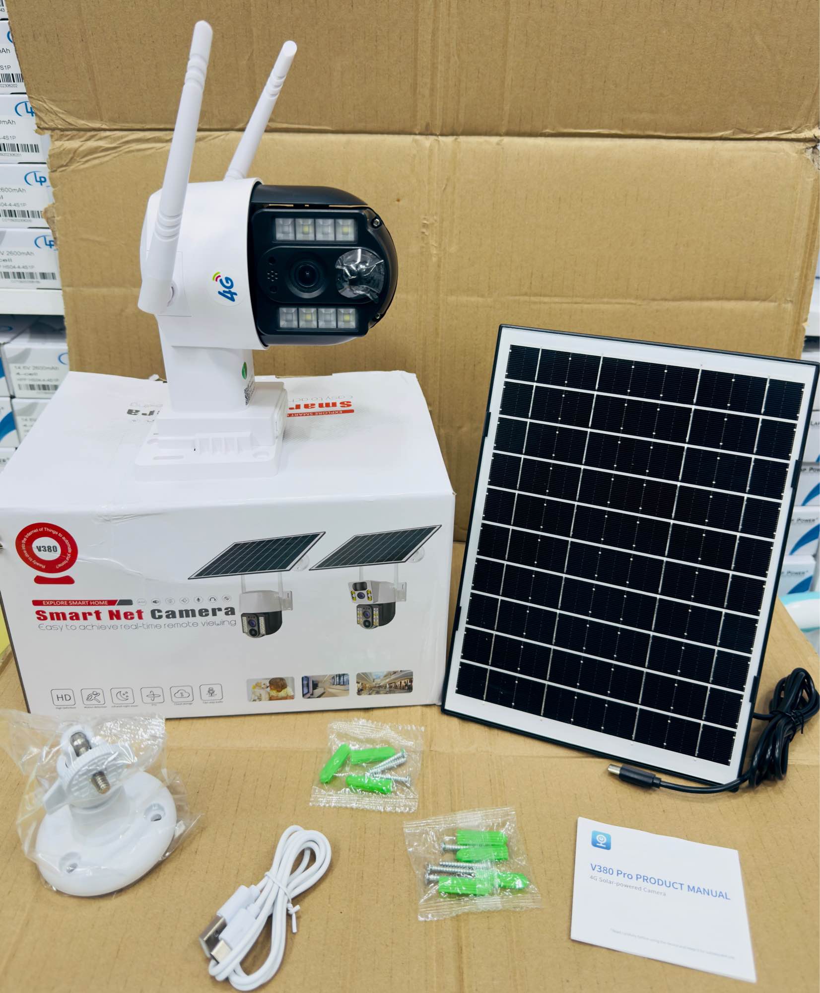 V380 PRO 4G Sim-Supported Solar Battery Backup PTZ IP Camera Wireless CCTV Security Camera, Waterproof, Two-Way Audio, Motion Detection. 