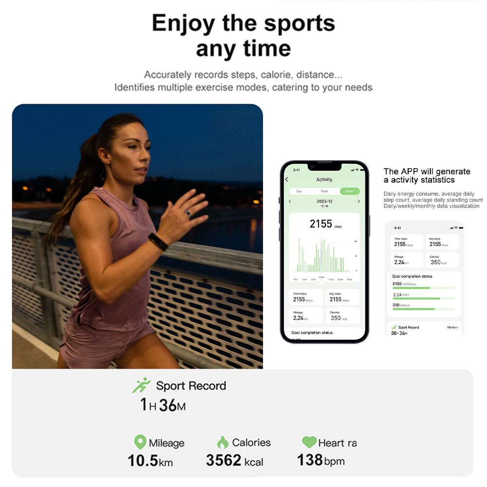 COLMI R02 Smart Ring Military Grade Titanium Steel Shell Health Monitoring IP68 & 3ATM Waterproof Multi-sport Modes. 