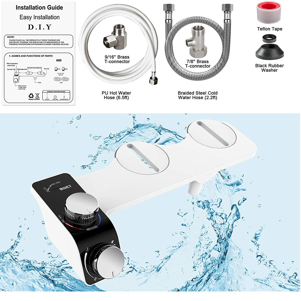Bidet Attachment Self-Cleaning Double Nozzle Toilet Seat Adjustable Water Pressure Bidet Sprayer With Hose Non-Electric EU/US/AU. 