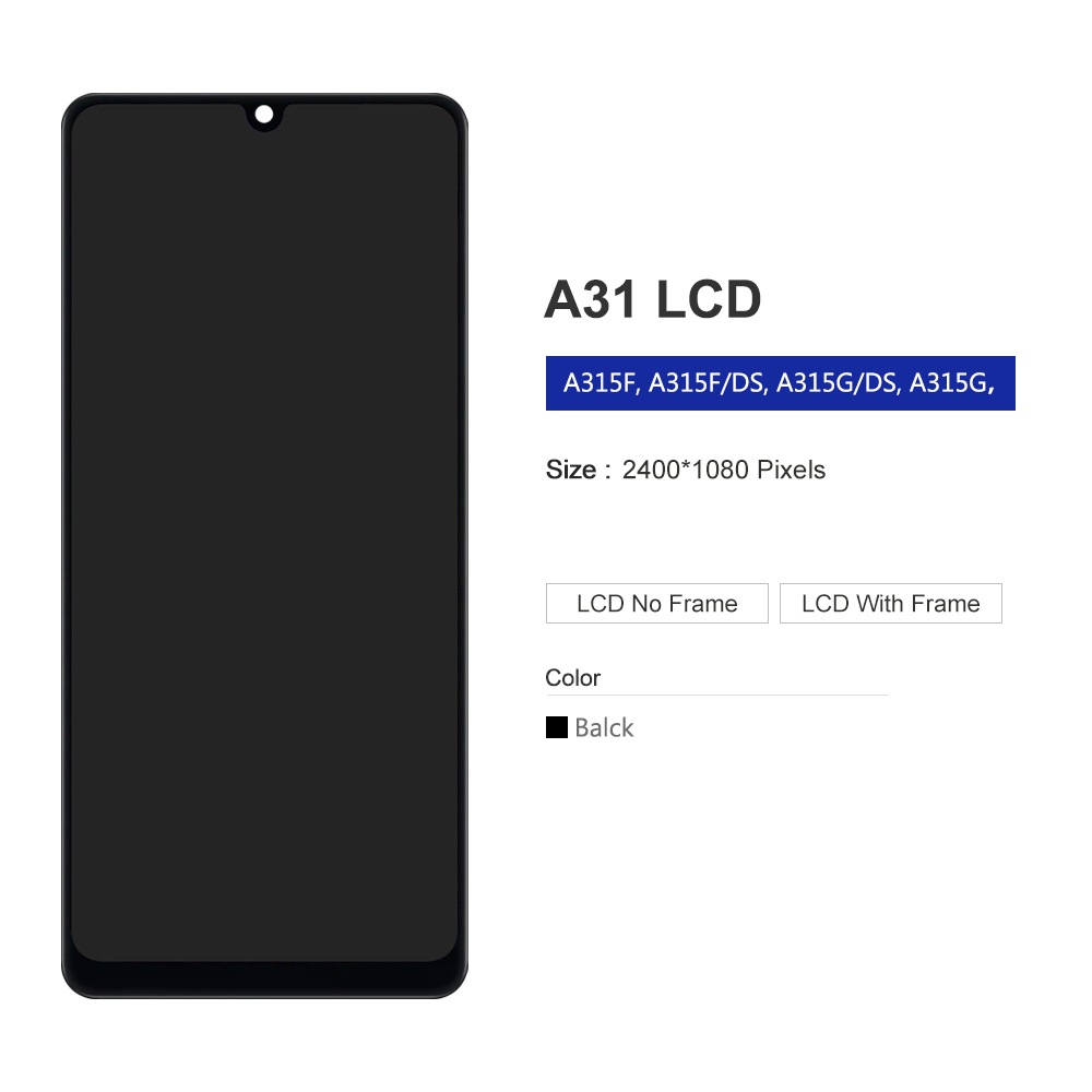 6.4" AMOLED For Samsung A31 LCD Display Touch Screen Digitizer Assembly Replacement For Samsung A31 A315 A315F LCD. 
