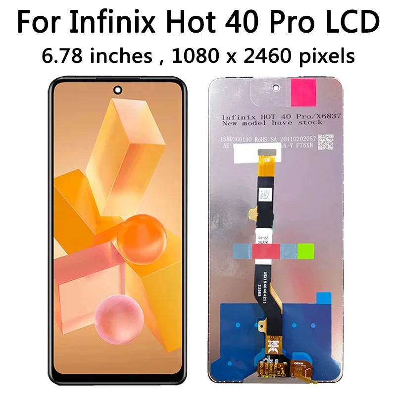 6.78" Original For Infinix Hot 40 Pro X6837 LCD Display Touch Screen Digitizer Assembly Parts Hot40Pro Display With Frame. 