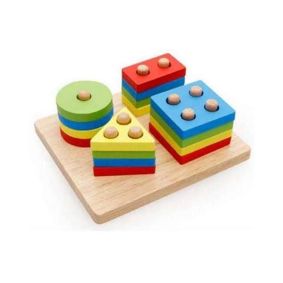 Wooden block puzzle with Triangle circle square shaped block for kids brain development toys game