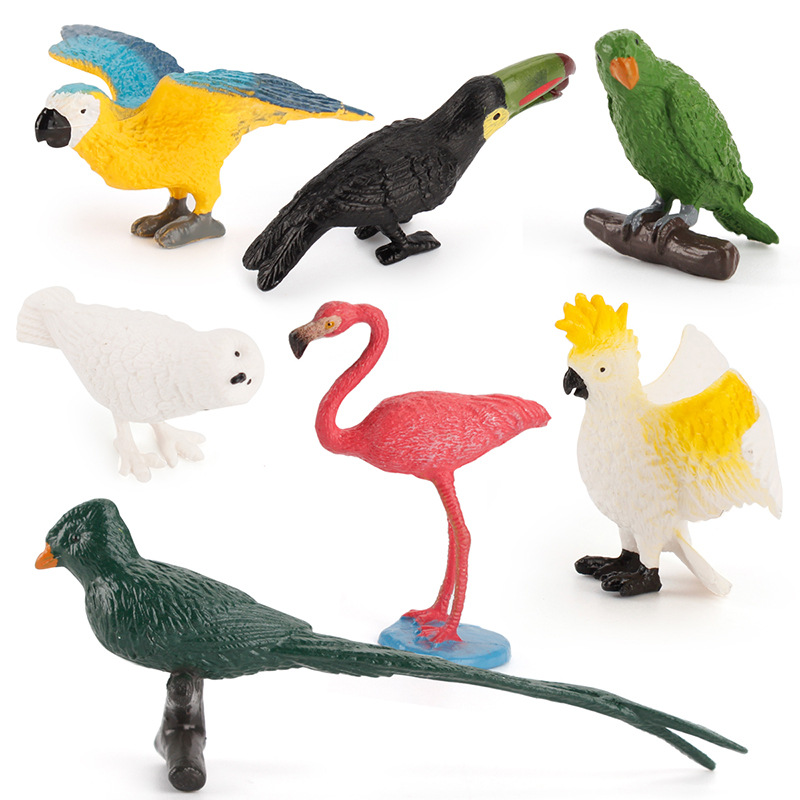 11pcs/set Mini Size Birds Model Parrot Flamingo Solid Simulation Action Figures Ornaments Toys For Children Christmas Gifts. 