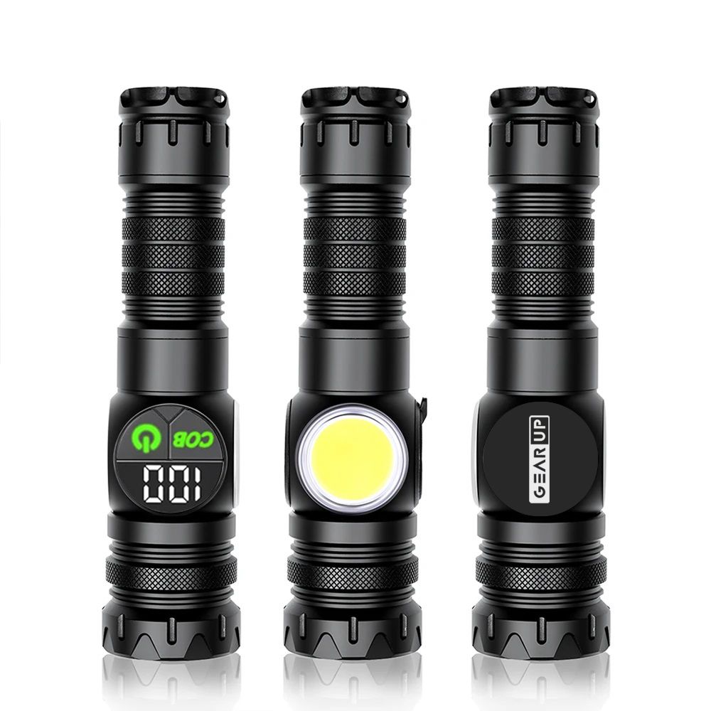 GearUP K60 Outdoor Flashlight Telescopic Zoom 10W COB+LED 800 Lumens Torchlight. 