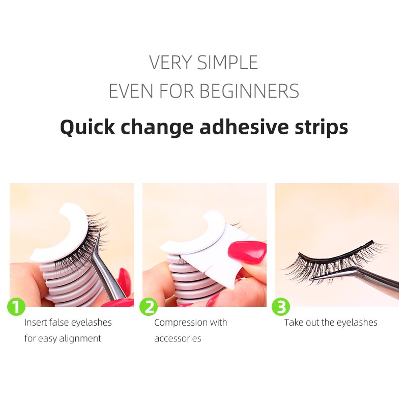 10 Pieces Glueless Fake Eyelashes Self Adhesive Strip Line Waterproof Reusable 40mm with Operation Board. 