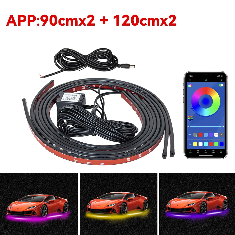 Car LED Light Underglow Strip Light LED Underbody Remote APP Control RGB Neon Lights Atmosphere Lamp for Auto Decoration. 