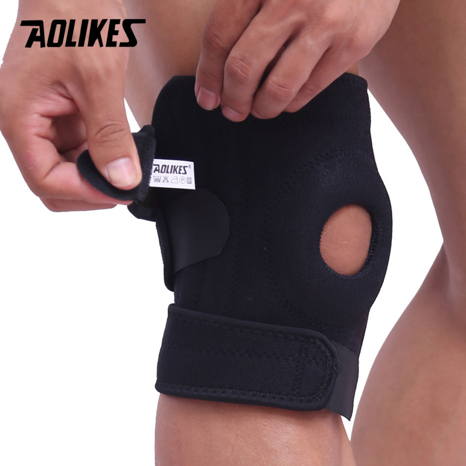 AOLIKES 1PCS Adjustable Elastic Knee Support Brace Kneepad Patella Knee Pads Hole Sports Kneepad Safety Guard Strap For Running. 