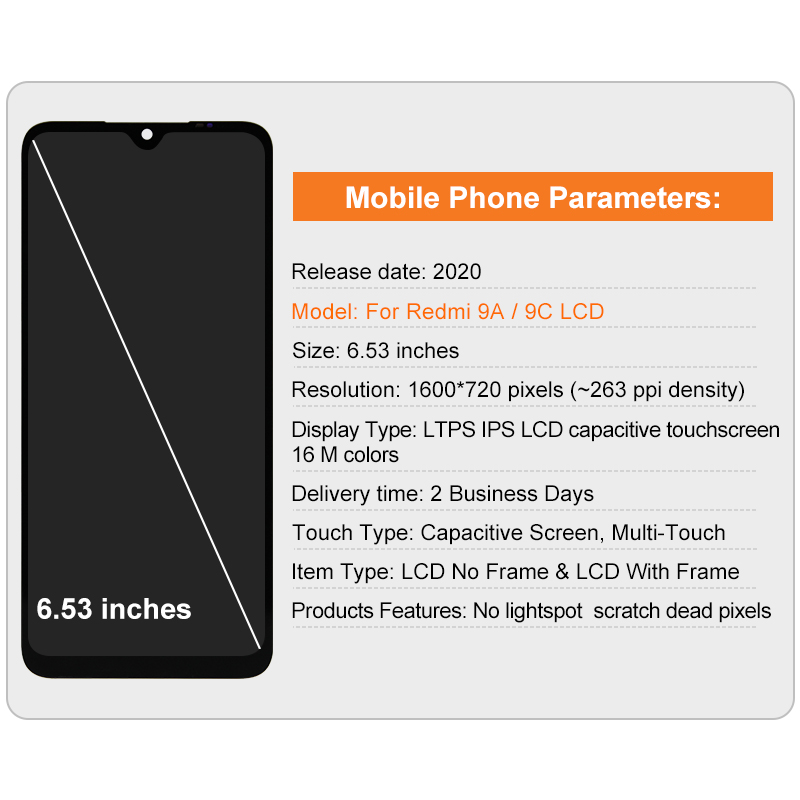 6.53'' For Xiaomi Redmi 9A Display LCD Touch Screen Digitizer For Redmi 9C LCD Replacement Parts With Frame. 
